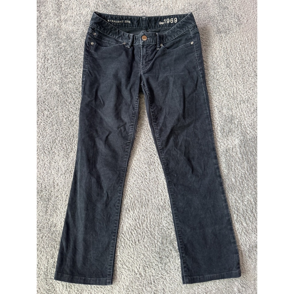Gap Womens 1969 Real Straight Corduroy Pants 27/4 Carbon Blue Stretch Cotton